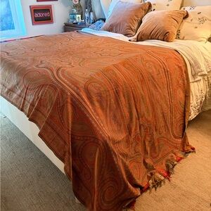 Antique Paisley Red and Brown Bedspread or tablecloth